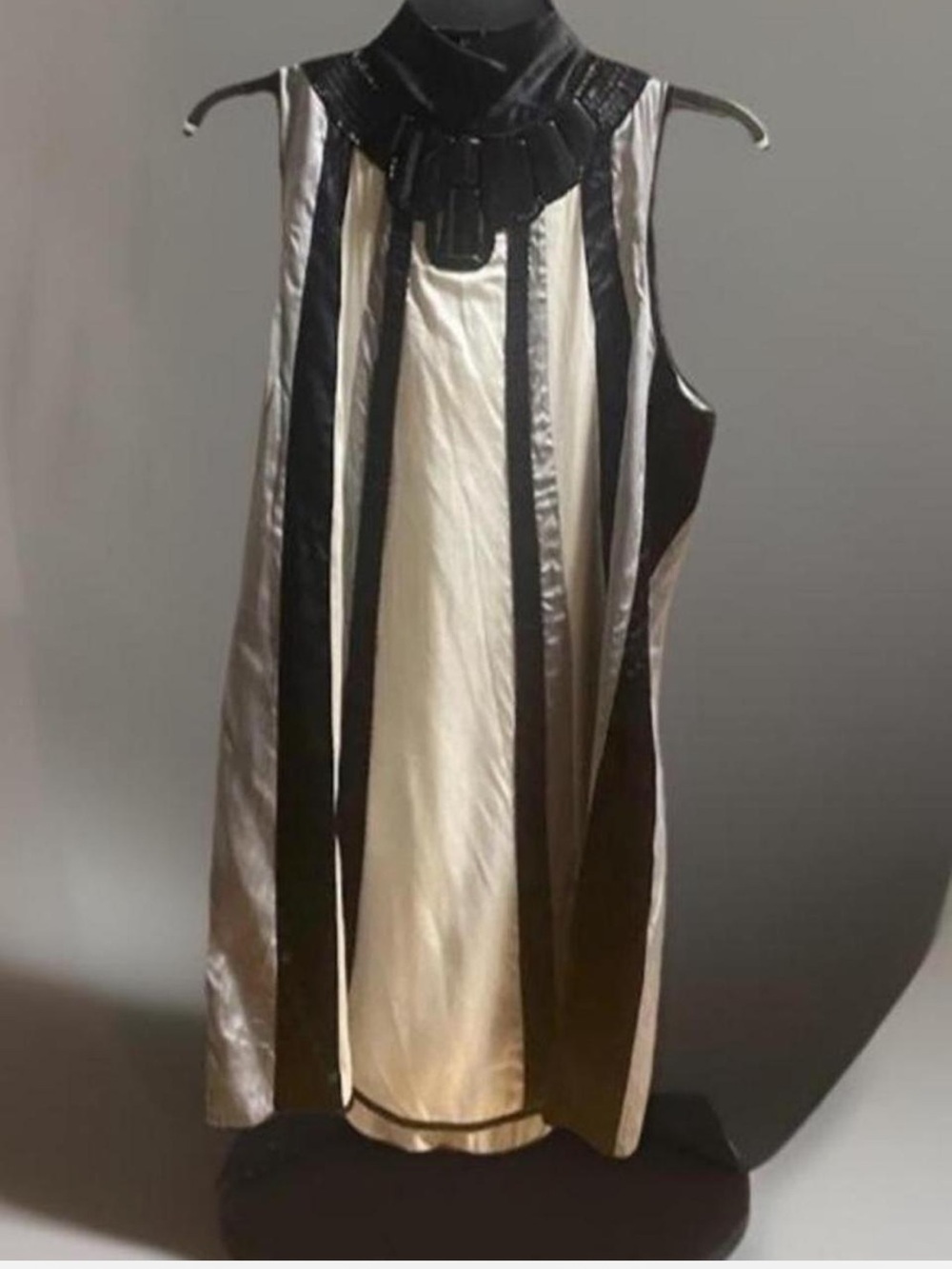 GUESS by Marciano Black & Gray Striped Sequin Beaded Collar Mini Dress Medium